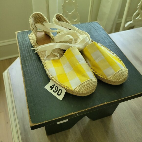 J. Crew D'Orsay lace-up espadrilles Yellow Tan  Style AX8398 Size 6.5 - Picture 8 of 8